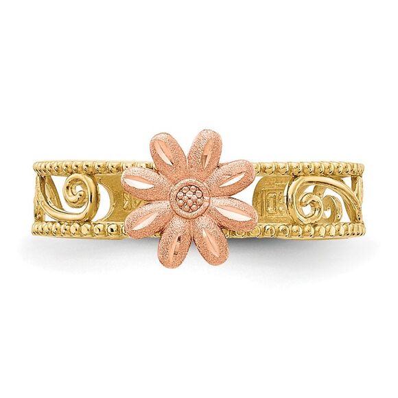 Two-tone Flower Toe Ring in 14 Karat Gold - Picture 4 of 6